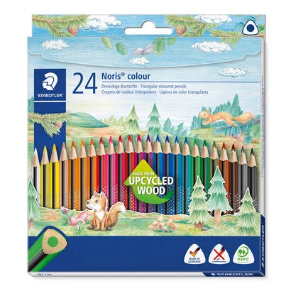 Cardboard box containing 24 coloured pencils in assorted colours