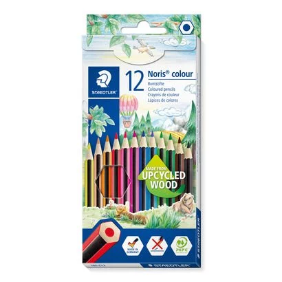 Cardboard box containing 12 coloured pencils in assorted colours